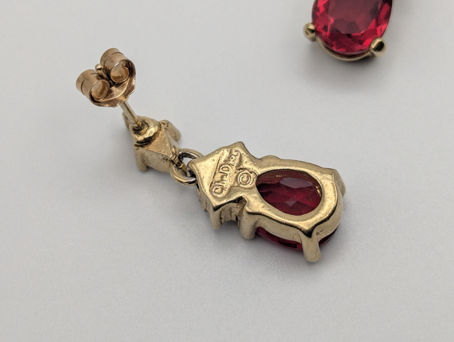 Vintage Christian Dior Gold Plated Clear and Ruby Red Crystal Dangle Earrings