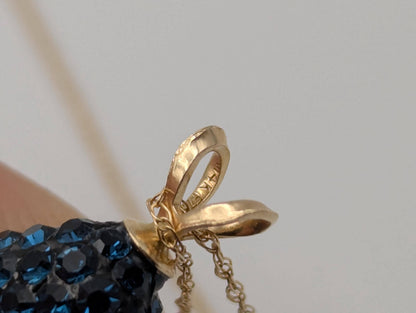 14k Yellow Gold Blue Stone Tear-Shaped Pendant Necklace 16" Chain