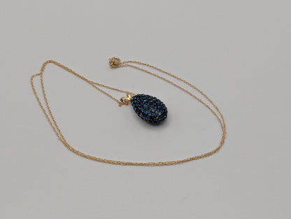 14k Yellow Gold Blue Stone Tear-Shaped Pendant Necklace 16" Chain