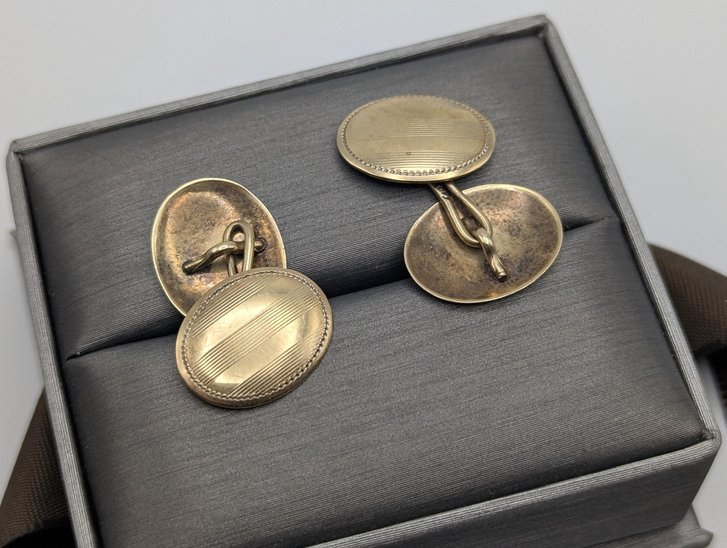 10k Vintage Victorian Solid Gold Oval Cuff Links. Mens Cuff Links