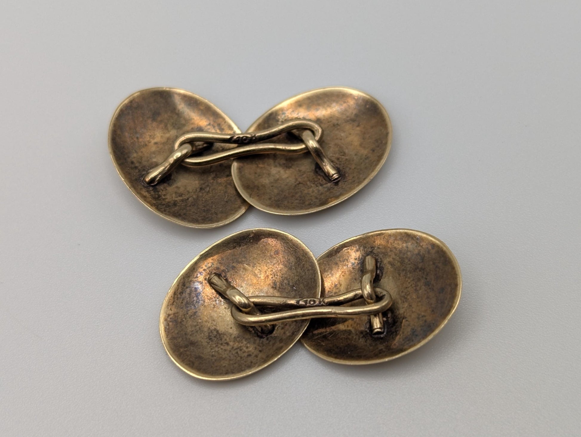 10k Vintage Victorian Solid Gold Oval Cuff Links. Mens Cuff Links