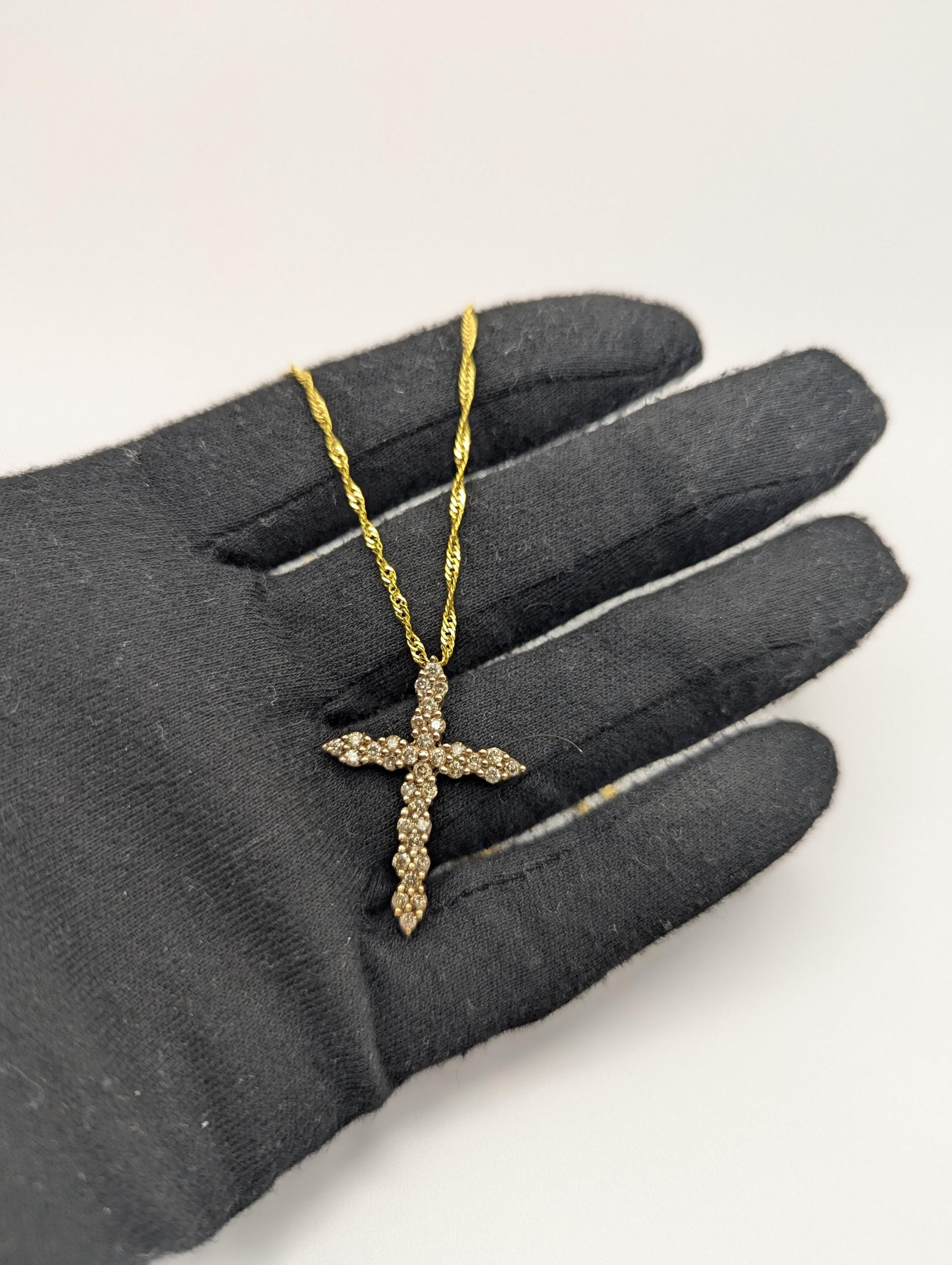 10k Yellow Gold Diamond Large Cross Pendant Necklace + Compliment GF 18k chain