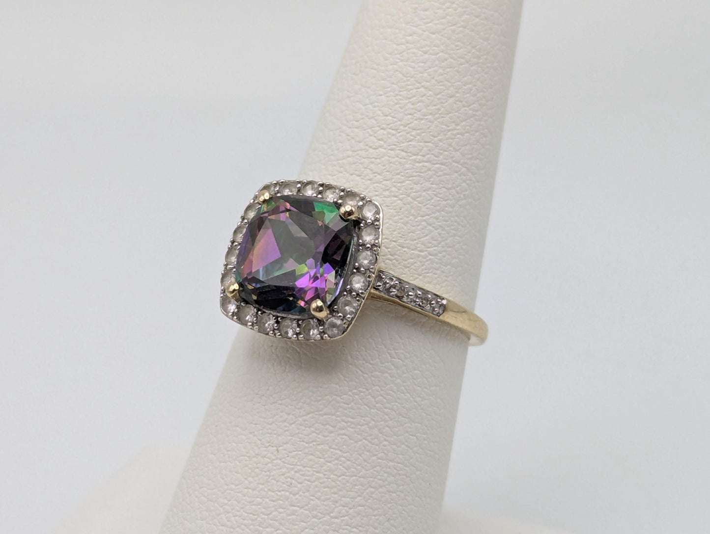 10k Yellow Gold Mystic Topaz w Diamonds and Topaz Ring. Cocktail Ring. Statement Ring.