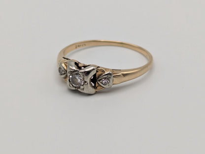 Antique Art Deco 14k Two-Tone Gold Cathedral Diamond Engagement Wedding Ring