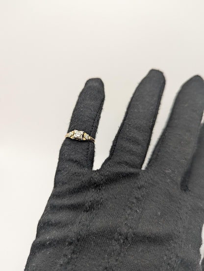 Antique Art Deco 14k Two-Tone Gold Cathedral Diamond Engagement Wedding Ring