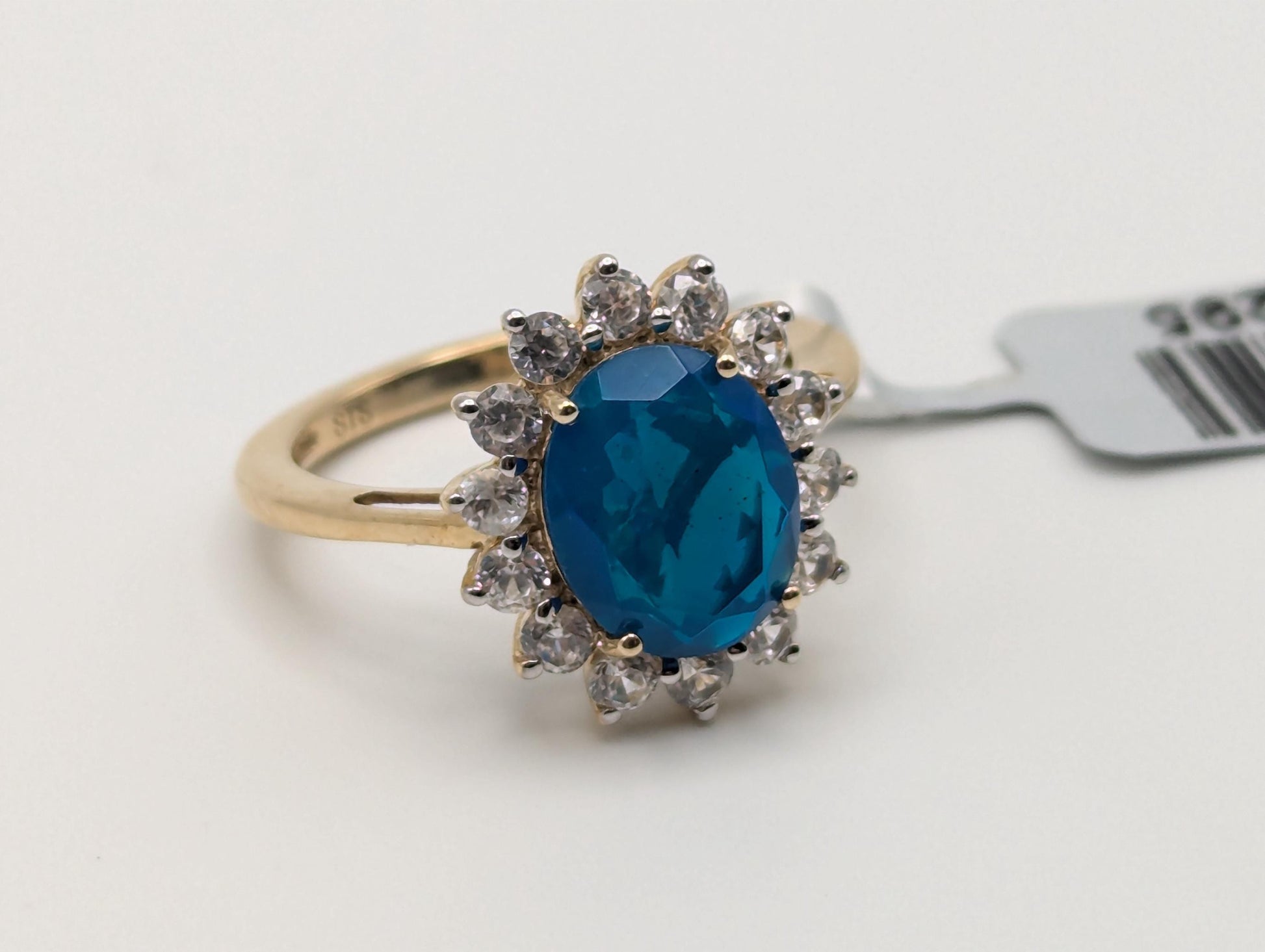 10k Gold Miami Blue Natural Opal, Combodian Zircon Wedding Cocktail Ring.