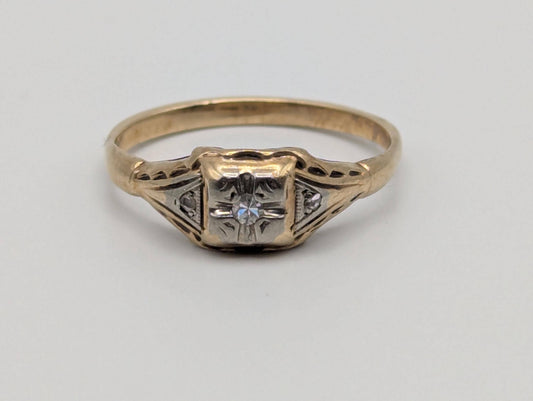 Antique Art Deco 10k Two-Tone Gold Cathedral Diamond Engagement Wedding Ring