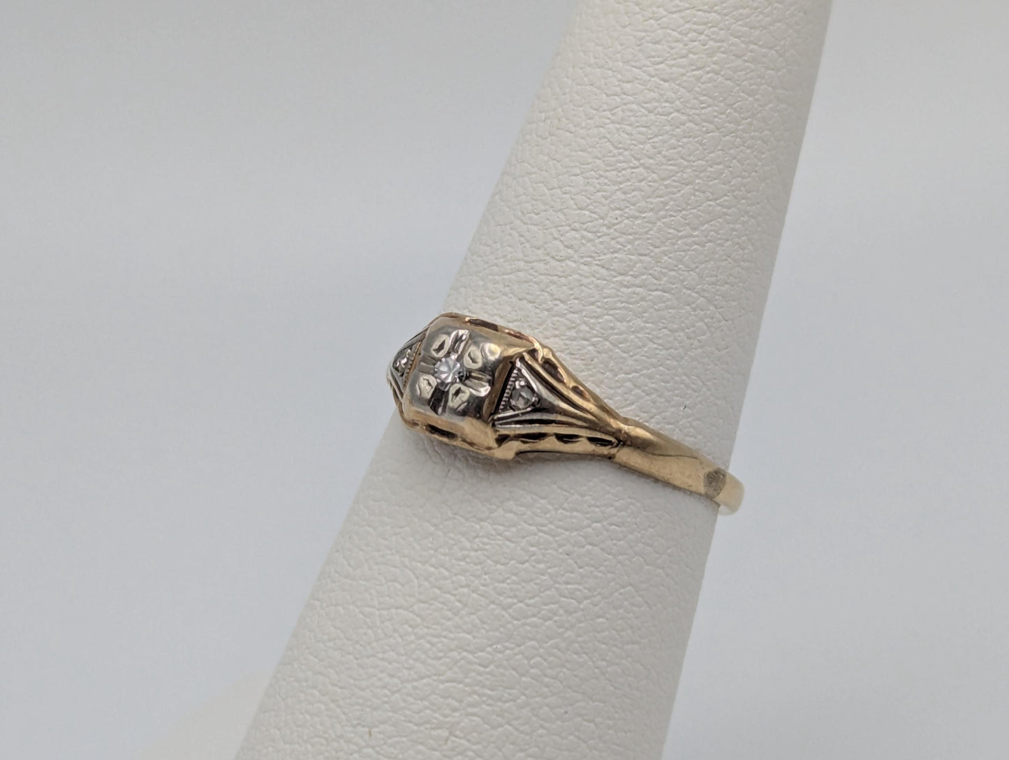 Antique Art Deco 10k Two-Tone Gold Cathedral Diamond Engagement Wedding Ring