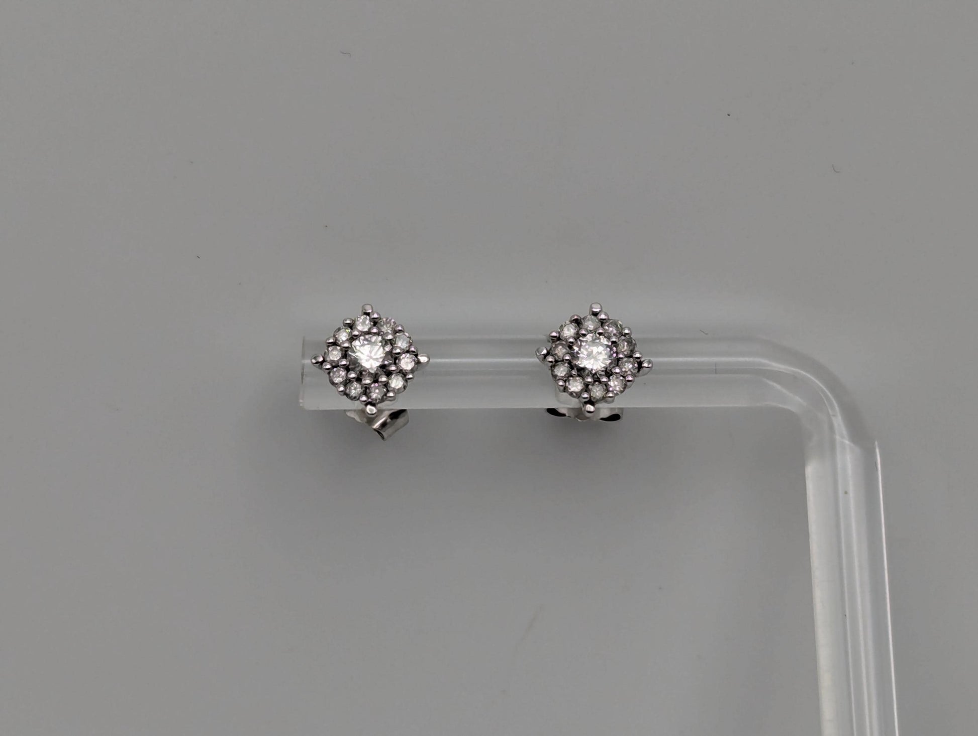 10K White Gold .55ctw Diamond Flower Cluster Studs Classic Studs