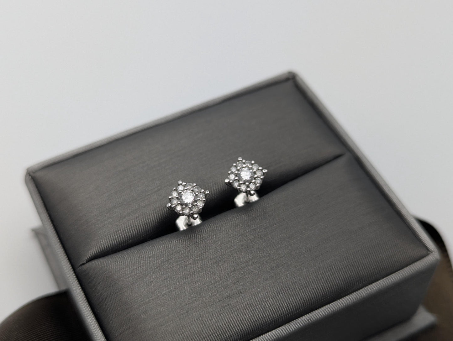 10K White Gold .55ctw Diamond Flower Cluster Studs Classic Studs