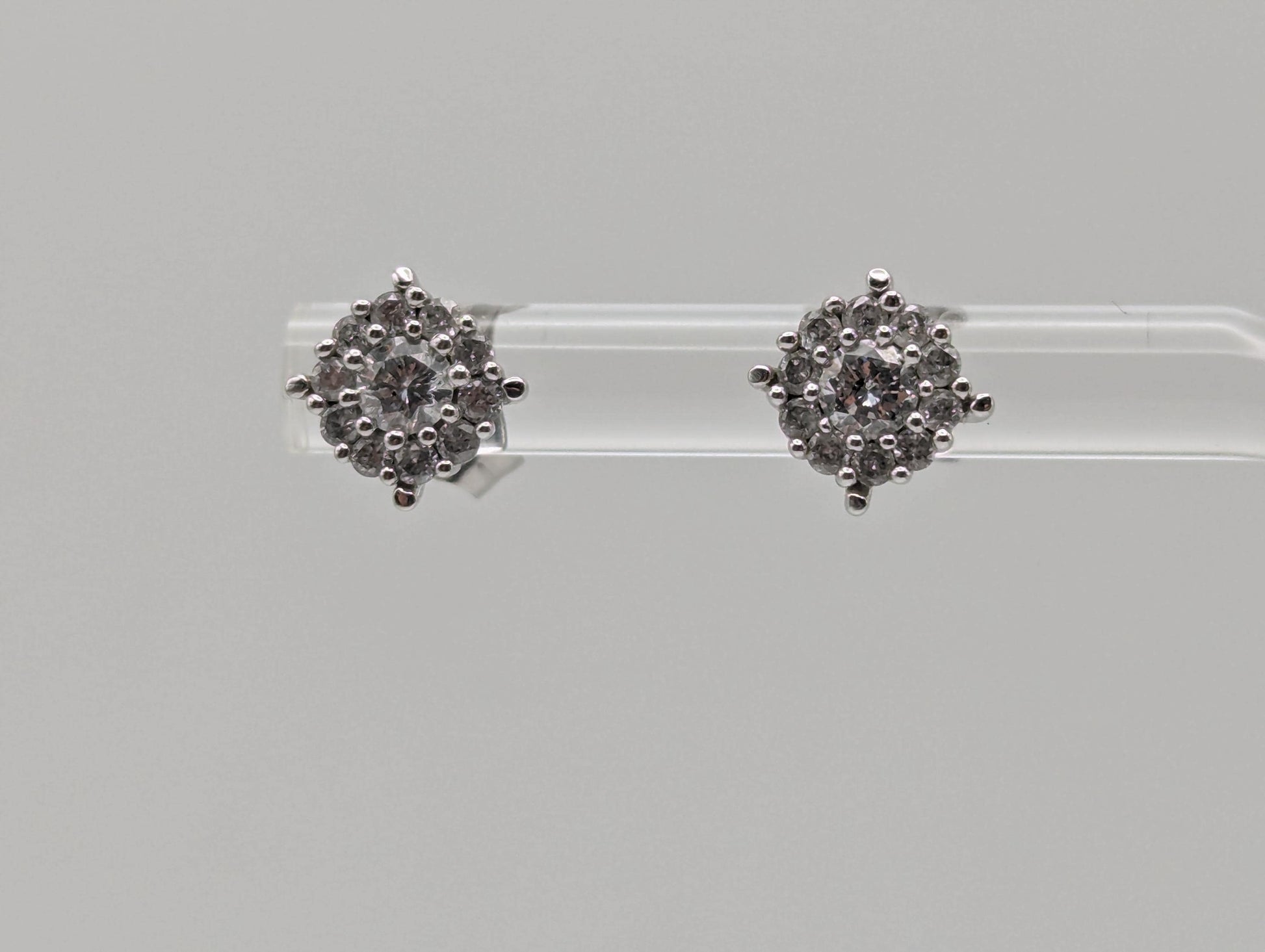 10K White Gold .55ctw Diamond Flower Cluster Studs Classic Studs