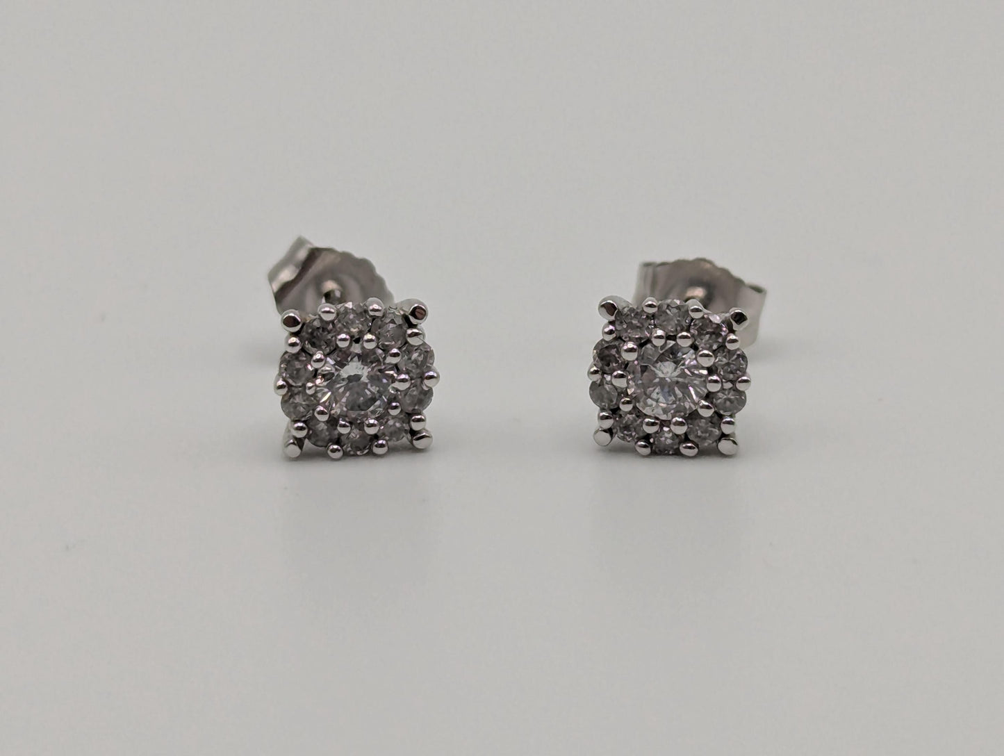 10K White Gold .55ctw Diamond Flower Cluster Studs Classic Studs