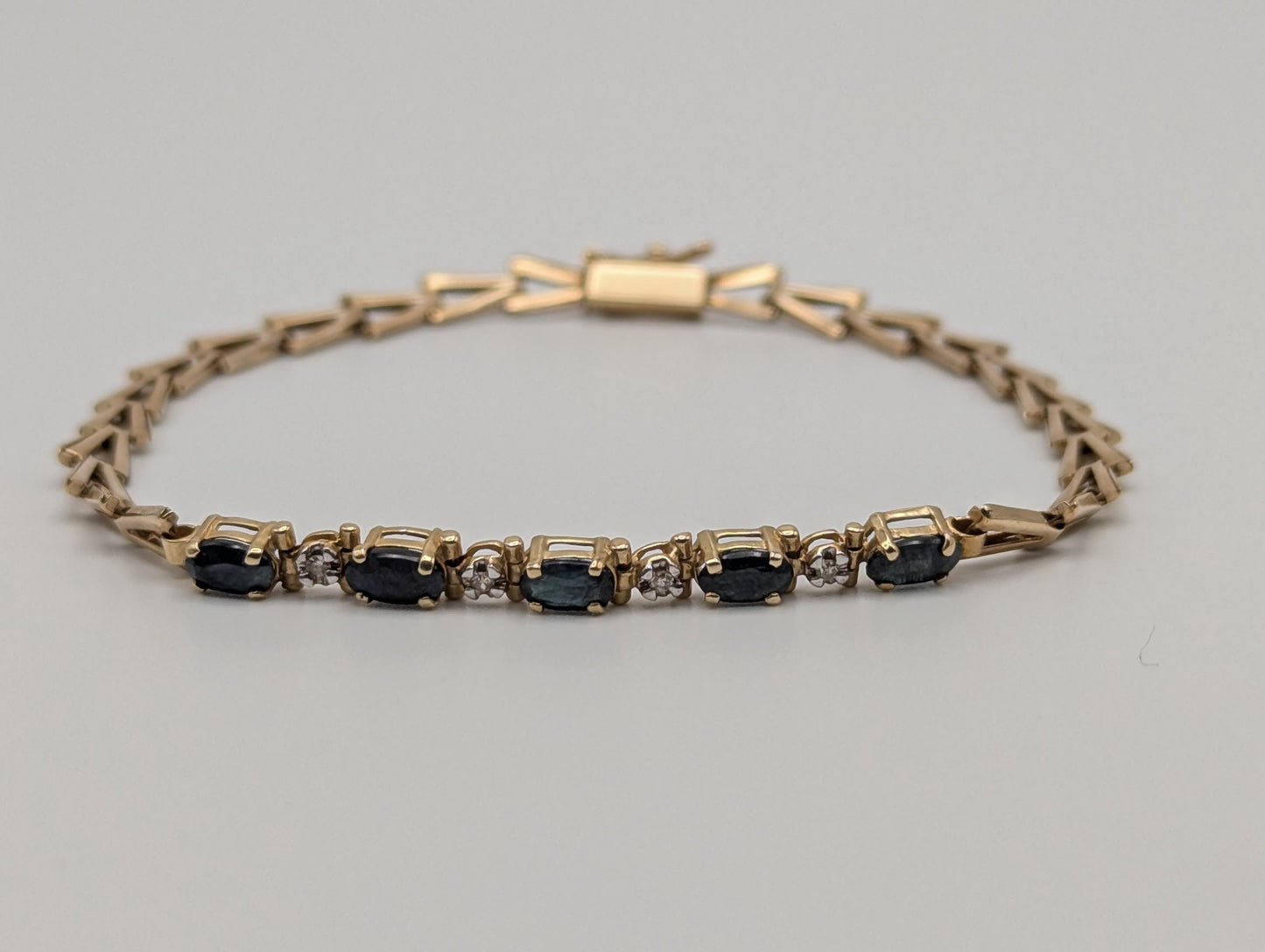 10k Yellow Gold Diamond Blue Sapphire Bracelet Women Tennis Bracelet 7"