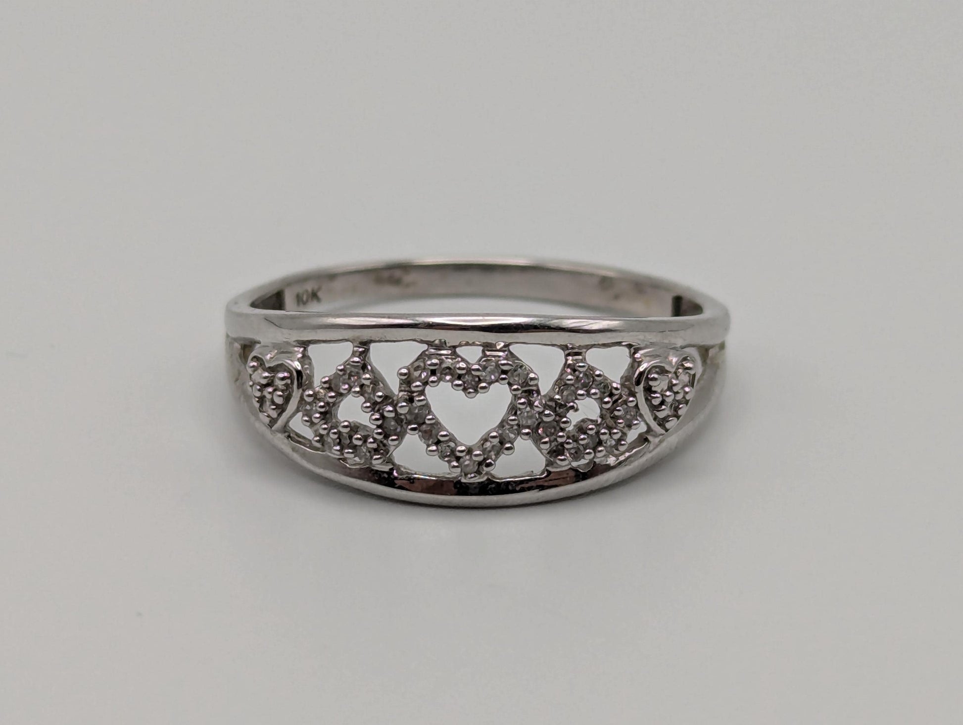 10k White Gold Heart Love Diamond Ring Wedding Promise Ring Band.