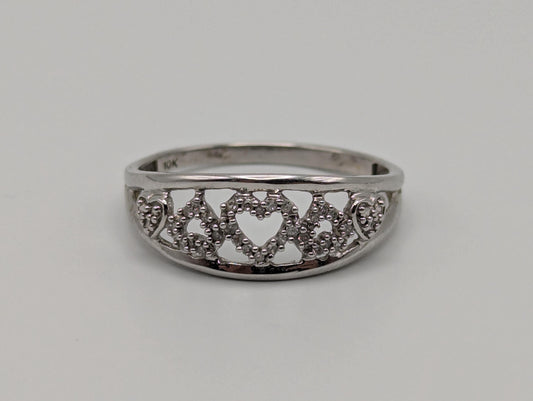 10k White Gold Heart Love Diamond Ring Wedding Promise Ring Band.