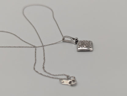 14k White Gold .25ctw Diamond Pendant Necklace. Square Pendant Diamond Chain 18"