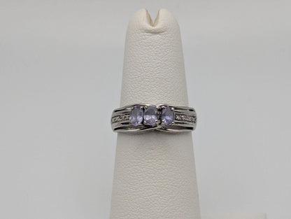 10k White Gold Tanzanite Diamond Vintage Promise Cocktail Ring.