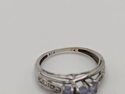 10k White Gold Tanzanite Diamond Vintage Promise Cocktail Ring.
