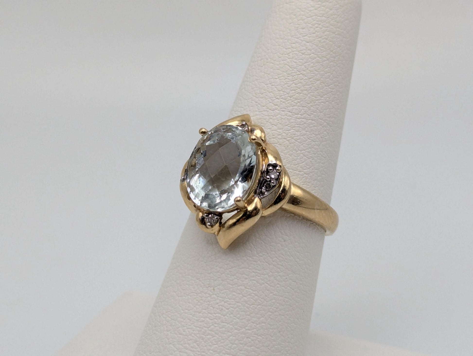 14k Solid Gold Aquamarine Diamond Cocktail Statement Ring Wedding Oval Ring.