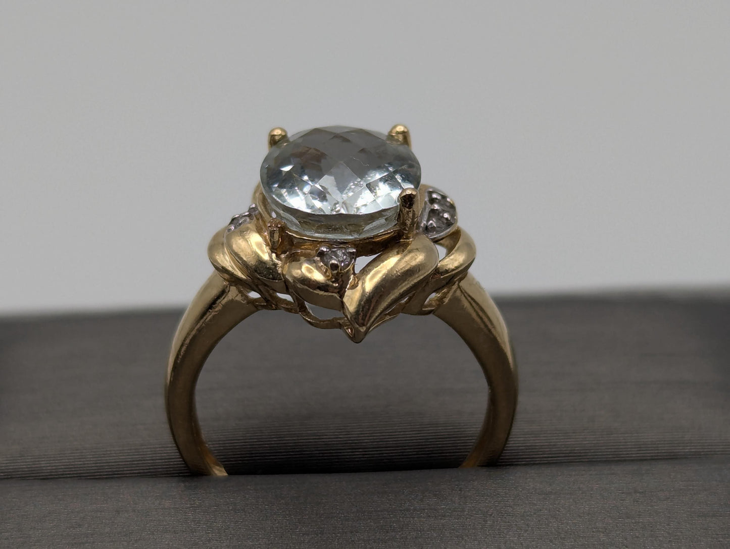 14k Solid Gold Aquamarine Diamond Cocktail Statement Ring Wedding Oval Ring.