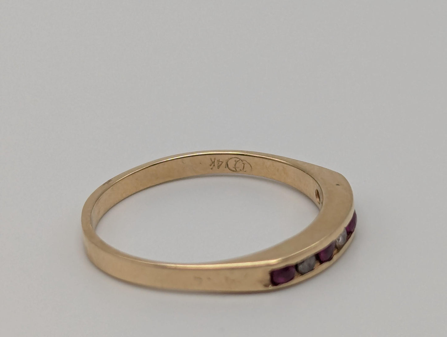 14k Yellow Gold Diamond Ruby Chanel Setting Promise Ring Anniversary Band.