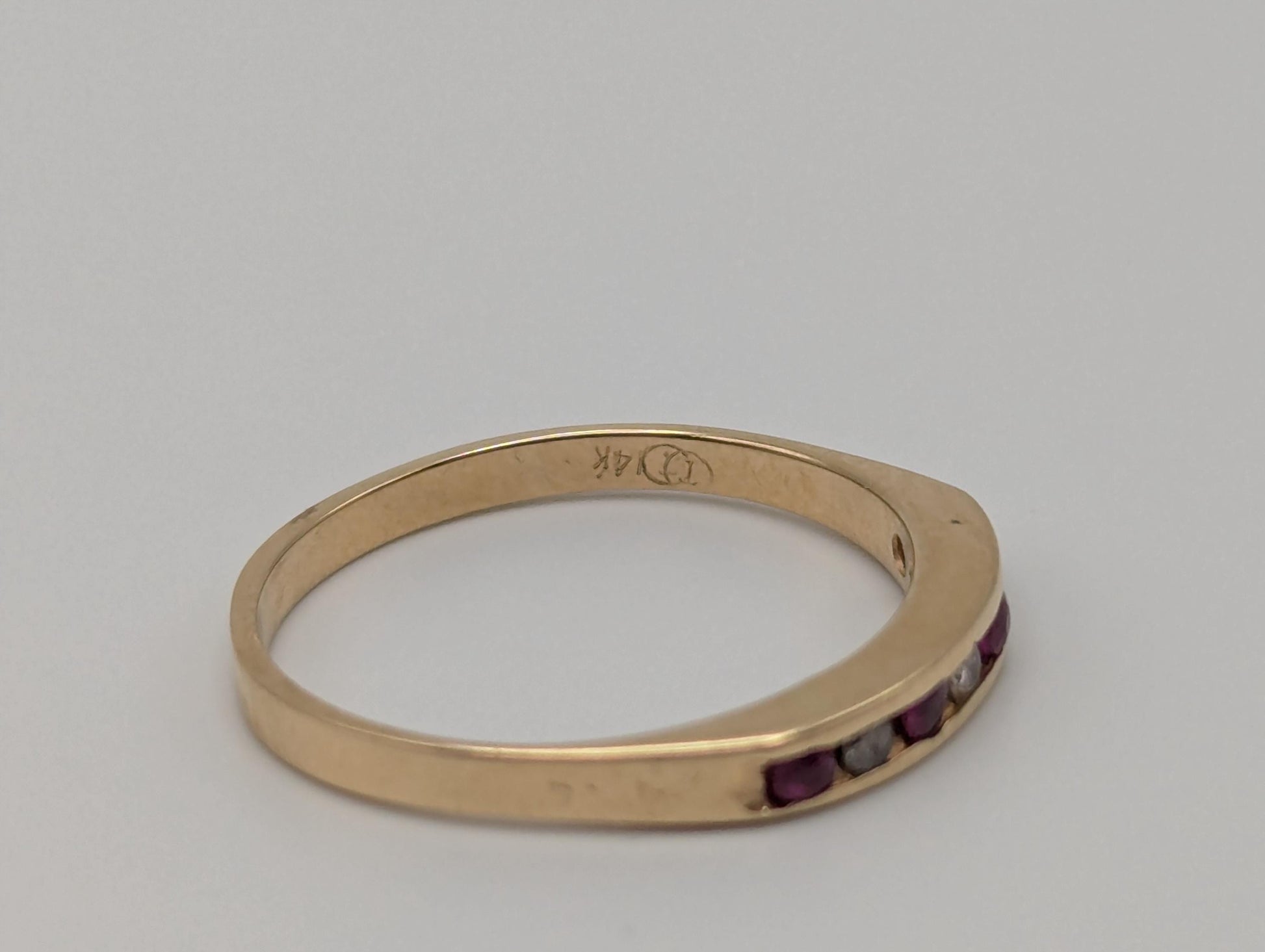 14k Yellow Gold Diamond Ruby Chanel Setting Promise Ring Anniversary Band.