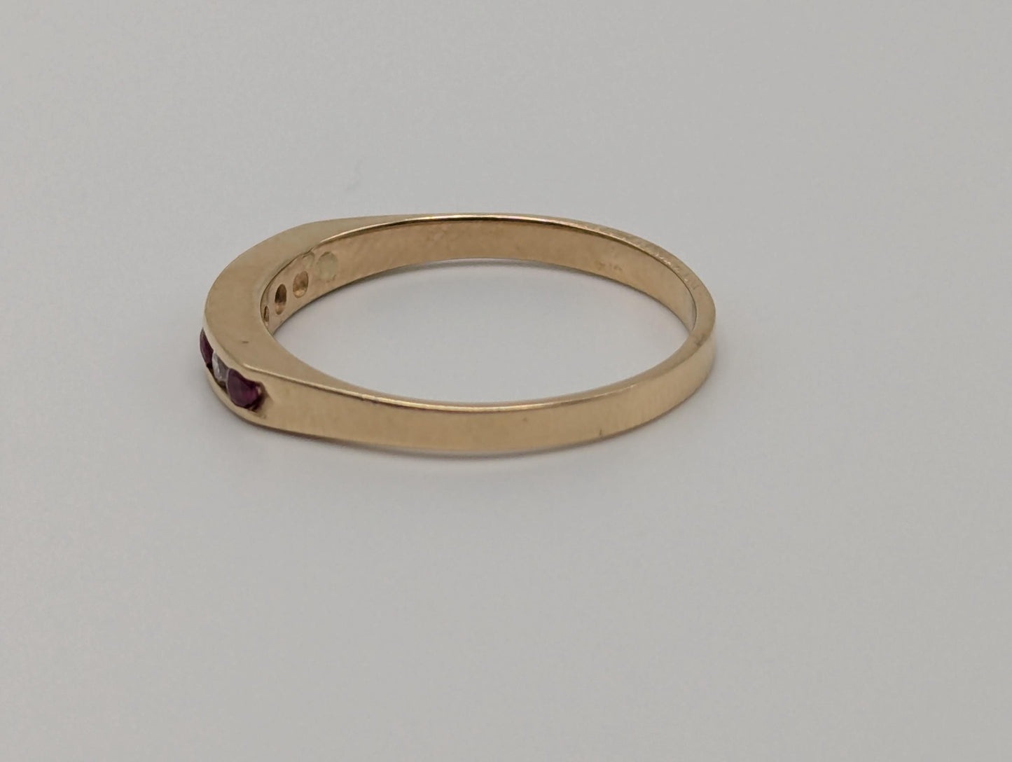 14k Yellow Gold Diamond Ruby Chanel Setting Promise Ring Anniversary Band.