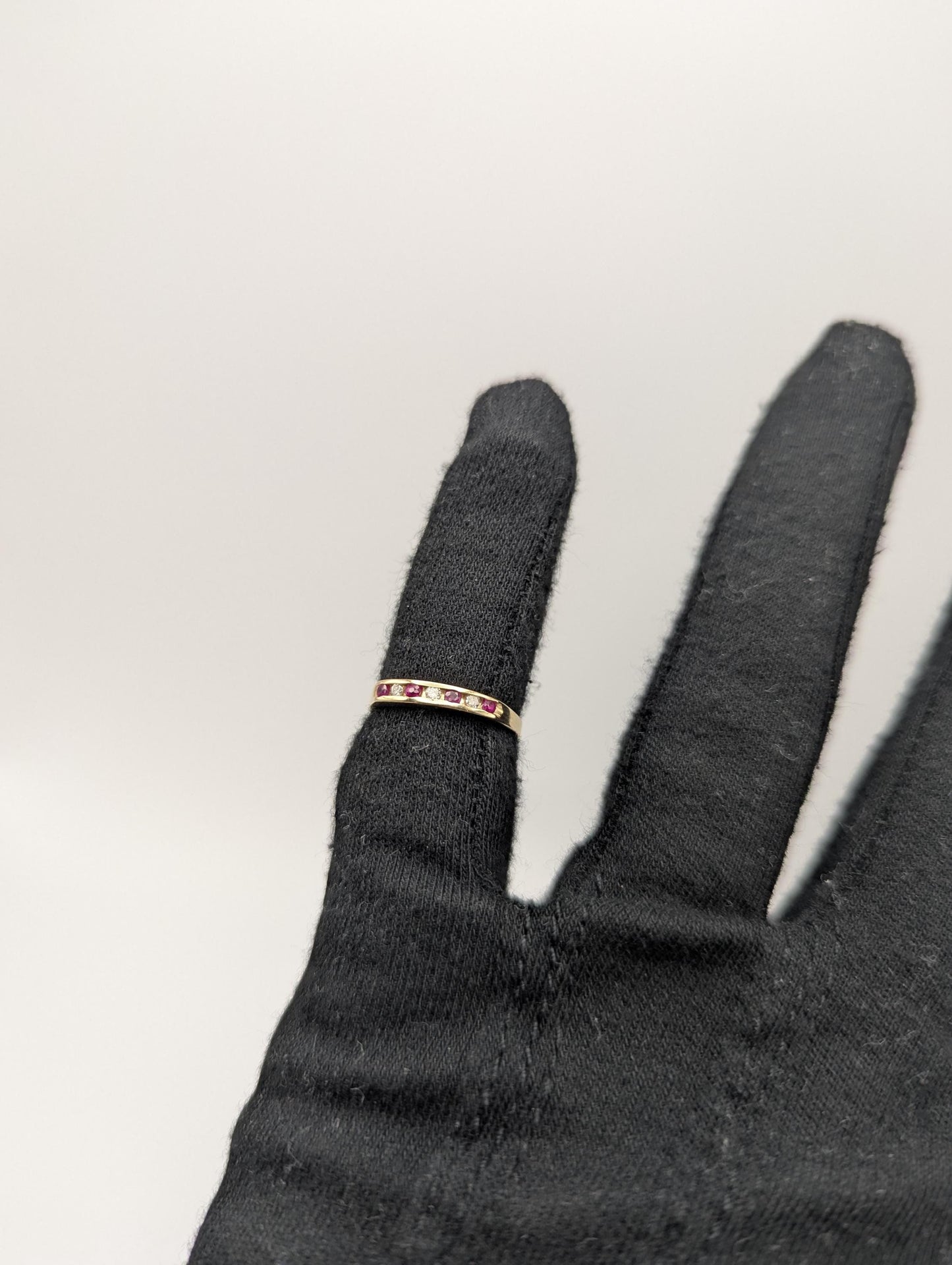 14k Yellow Gold Diamond Ruby Chanel Setting Promise Ring Anniversary Band.