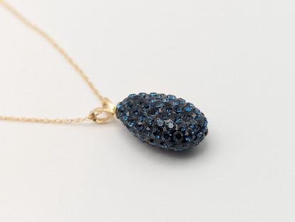 14k Yellow Gold Blue Stone Tear-Shaped Pendant Necklace 16" Chain