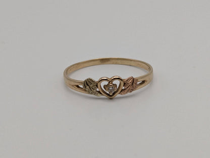 10k Diamond Black Hills Gold Ring Multi-tone Love Heart Promise Rings
