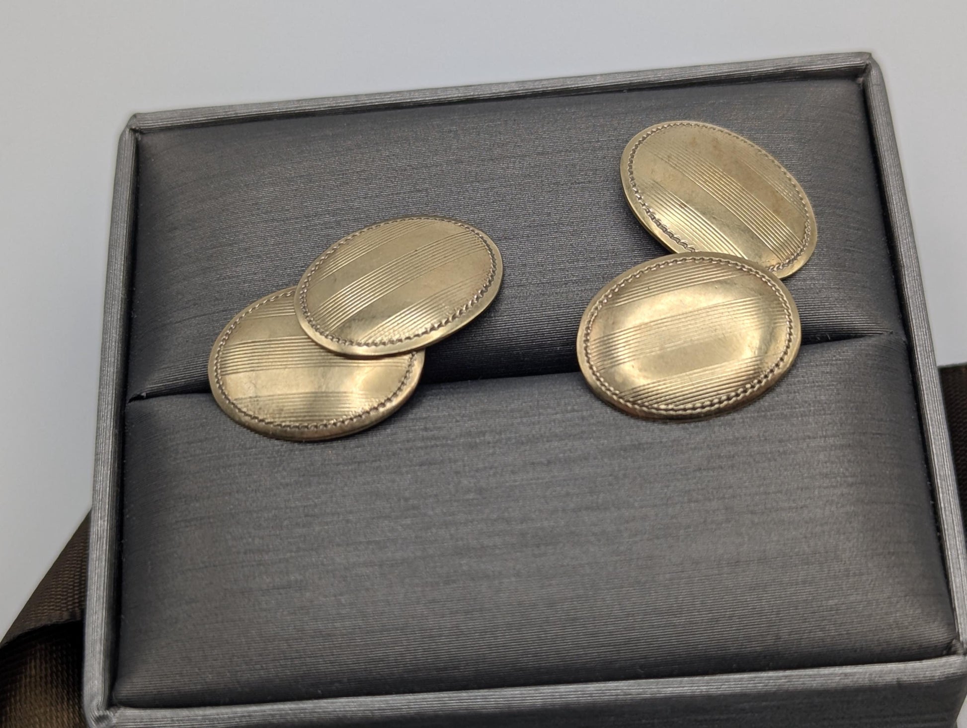 10k Vintage Victorian Solid Gold Oval Cuff Links. Mens Cuff Links