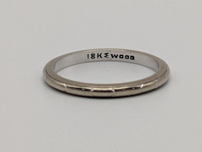 White Gold 18k 2mm JR Woods Etched Design Wedding Band Anniversary Unisex Band Ring