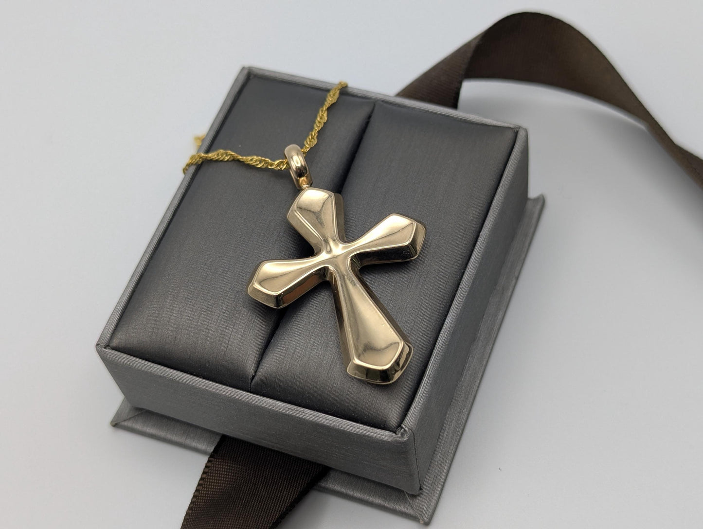 14k Yellow Gold Large Cross Pendant Necklace + Compliment GF 18k chain