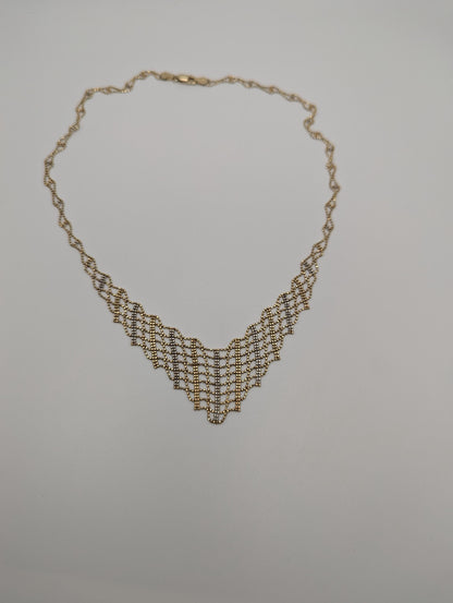 10k Gold White Yellow Mesh Bead Necklace 17.5 " Accent Bib Chain