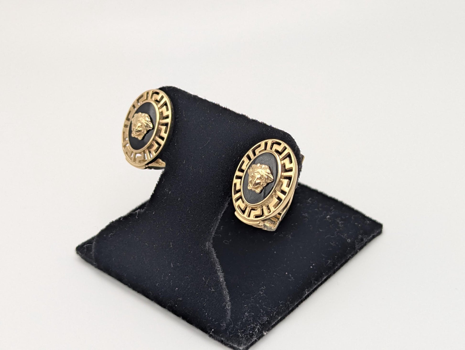 10k Vintage Versace Medusa Gold w Onyx Men's Cuff Links Greek Key