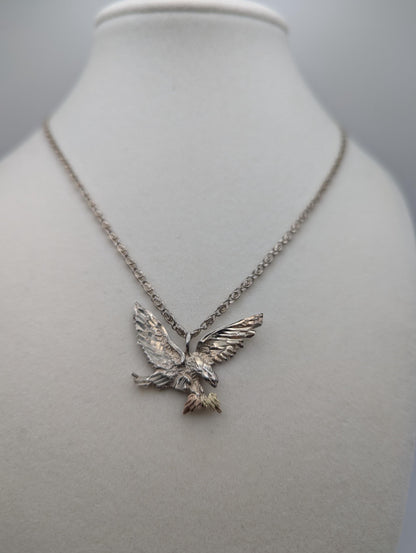 10k 12k Black Hills Gold Leaf & Sterling Silver Eagle Pendant Necklace Silver Chain Pendant 18"