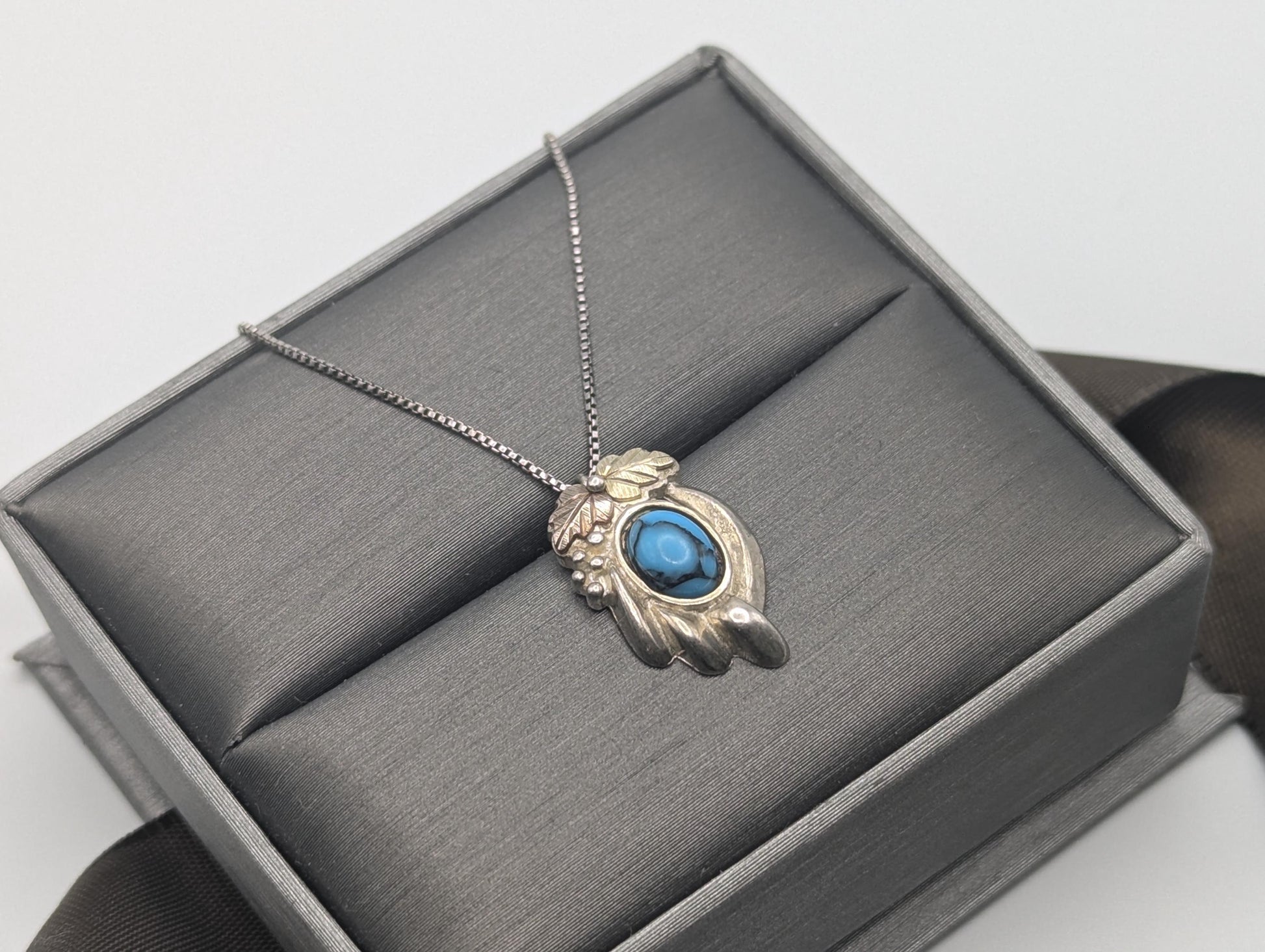 10k 12k Black Hills Gold Sterling Silver Turquoise Pendant Necklace 18"