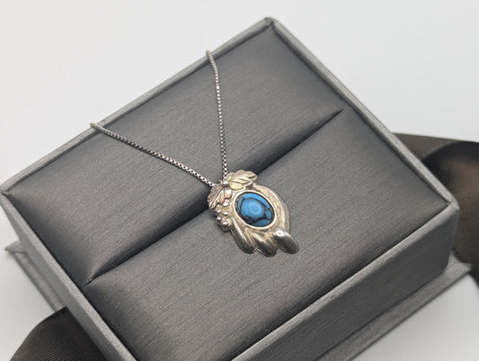 10k 12k Black Hills Gold Sterling Silver Turquoise Pendant Necklace 18"