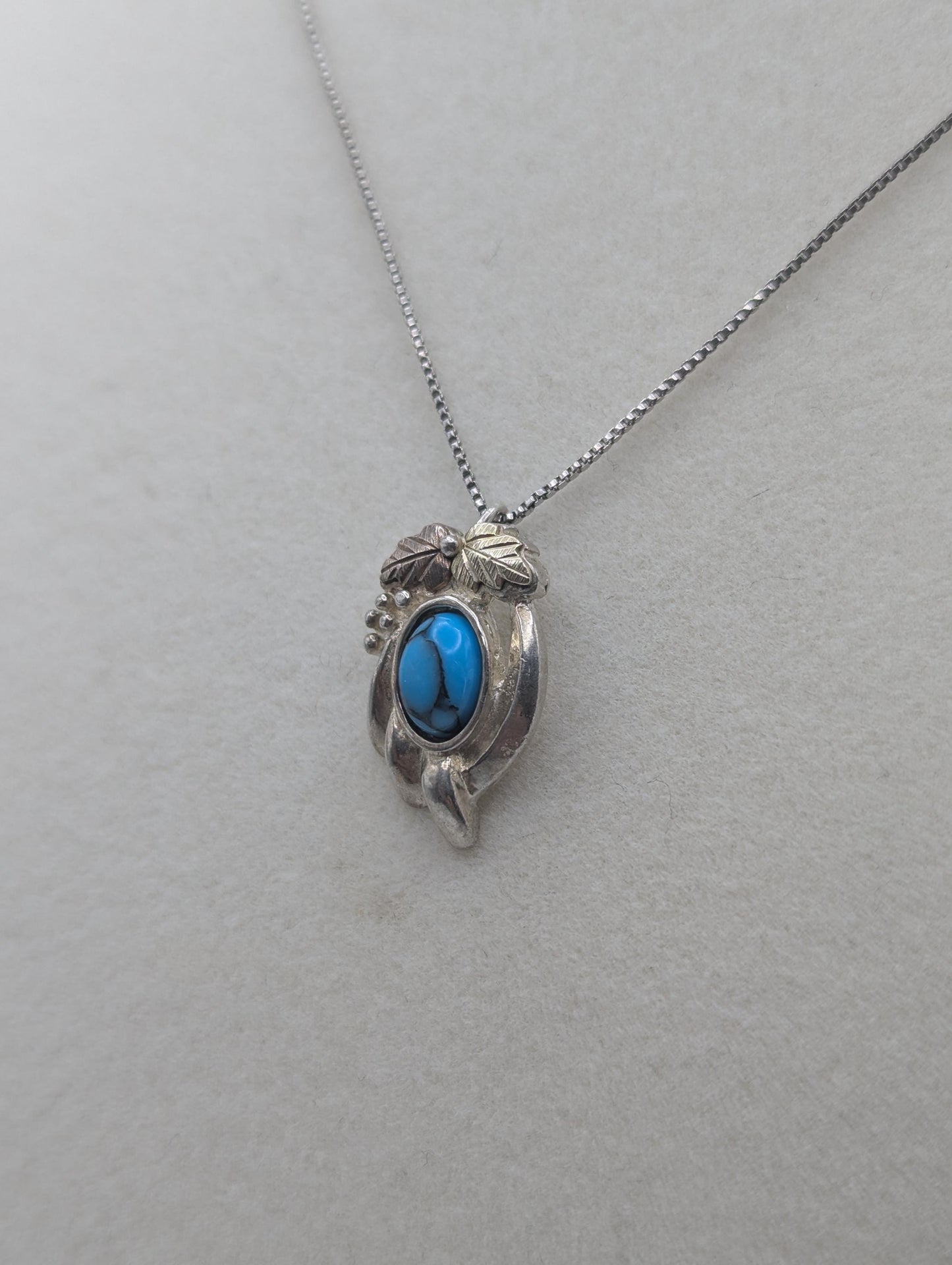 10k 12k Black Hills Gold Sterling Silver Turquoise Pendant Necklace 18"