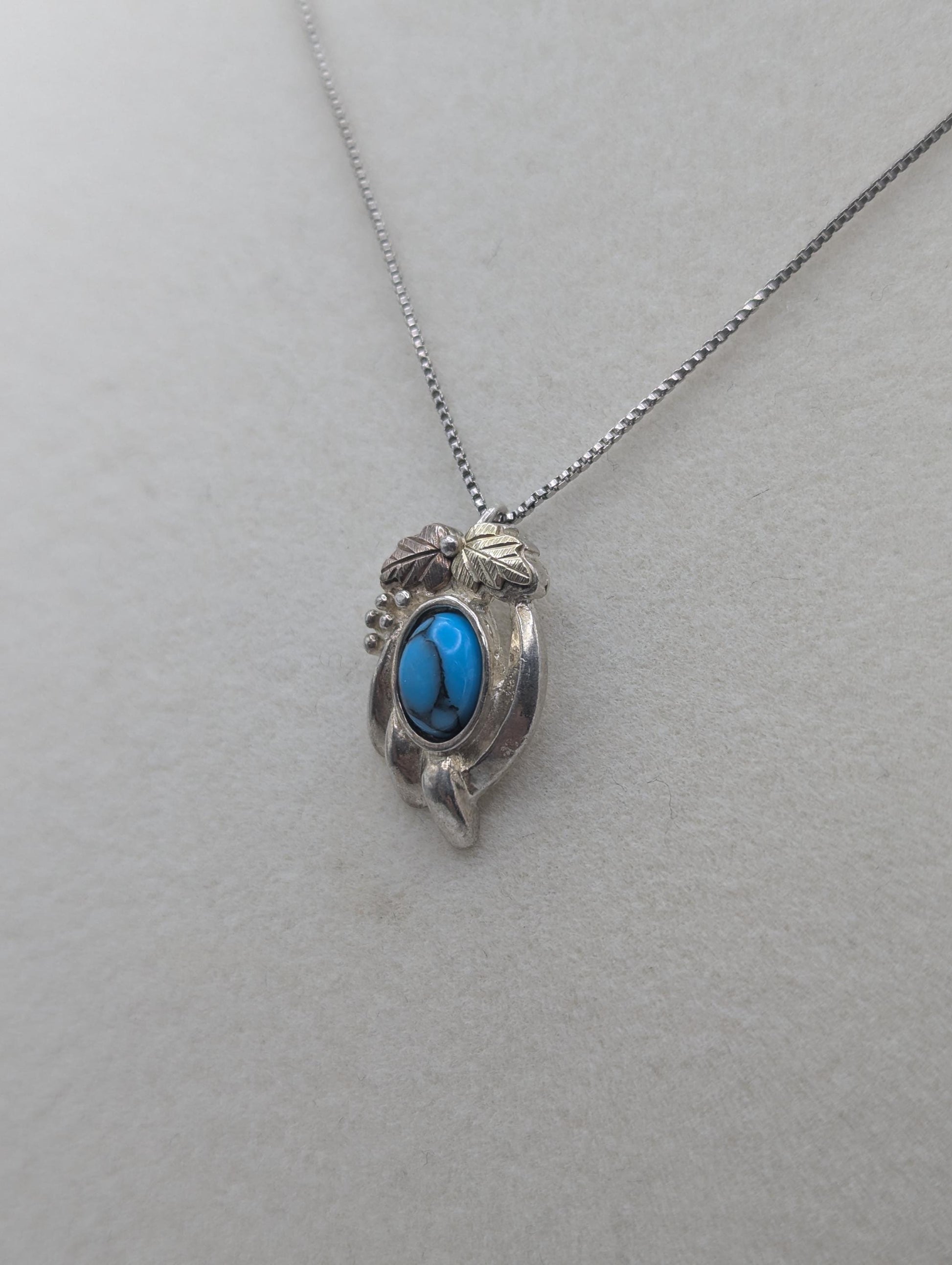 10k 12k Black Hills Gold Sterling Silver Turquoise Pendant Necklace 18"