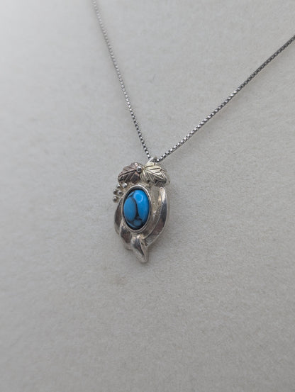 10k 12k Black Hills Gold Sterling Silver Turquoise Pendant Necklace 18"