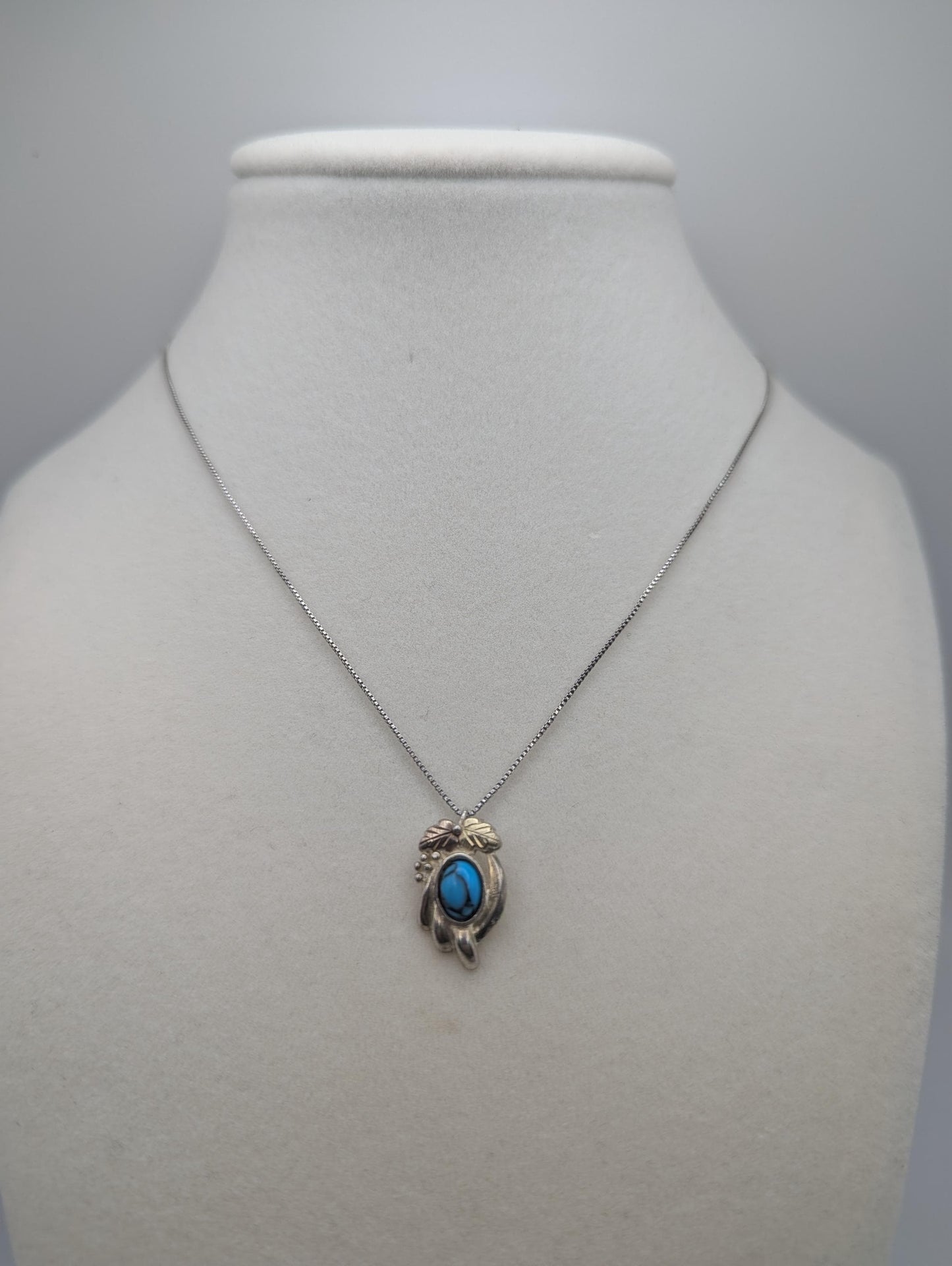 10k 12k Black Hills Gold Sterling Silver Turquoise Pendant Necklace 18"