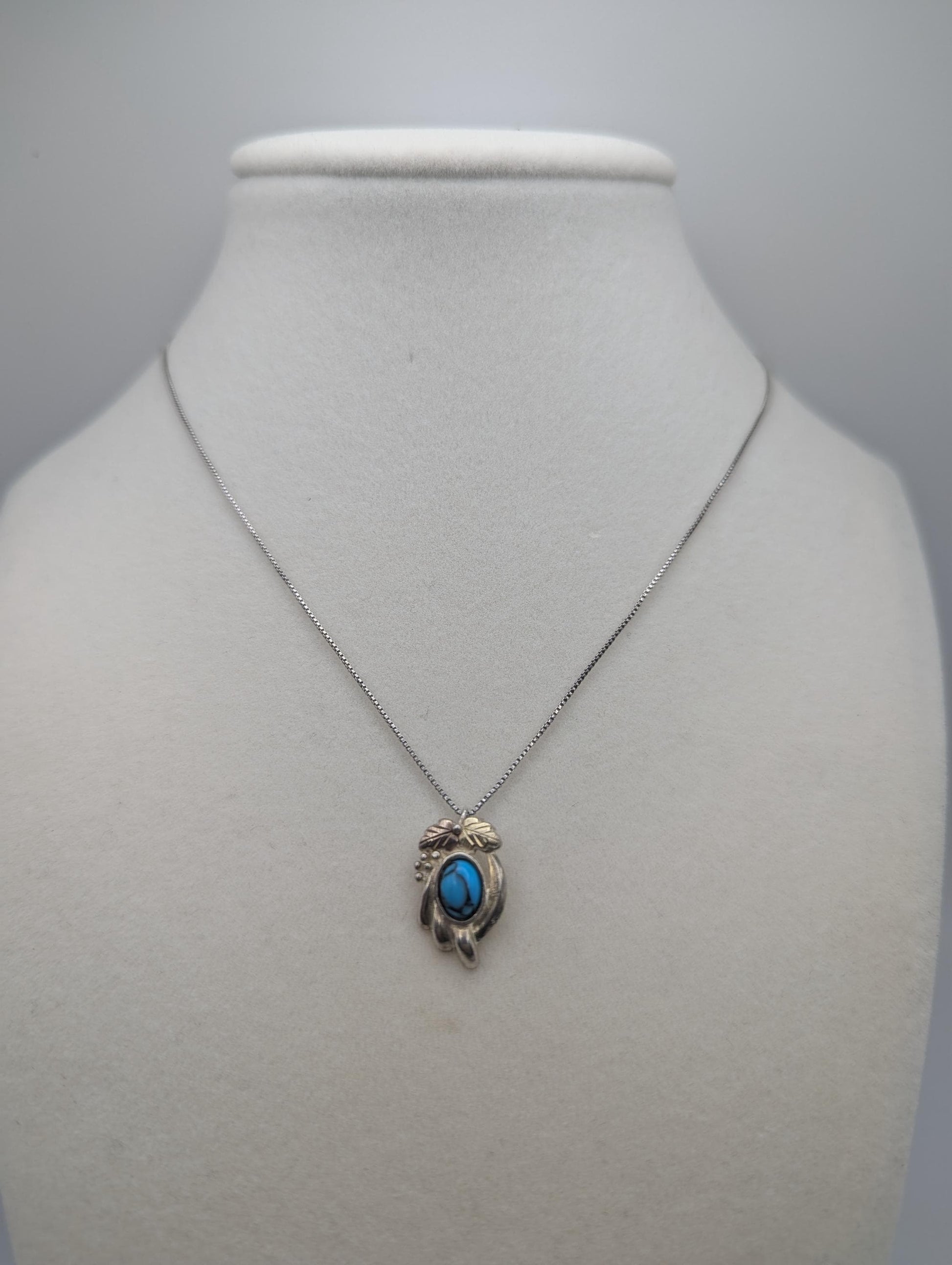 10k 12k Black Hills Gold Sterling Silver Turquoise Pendant Necklace 18"