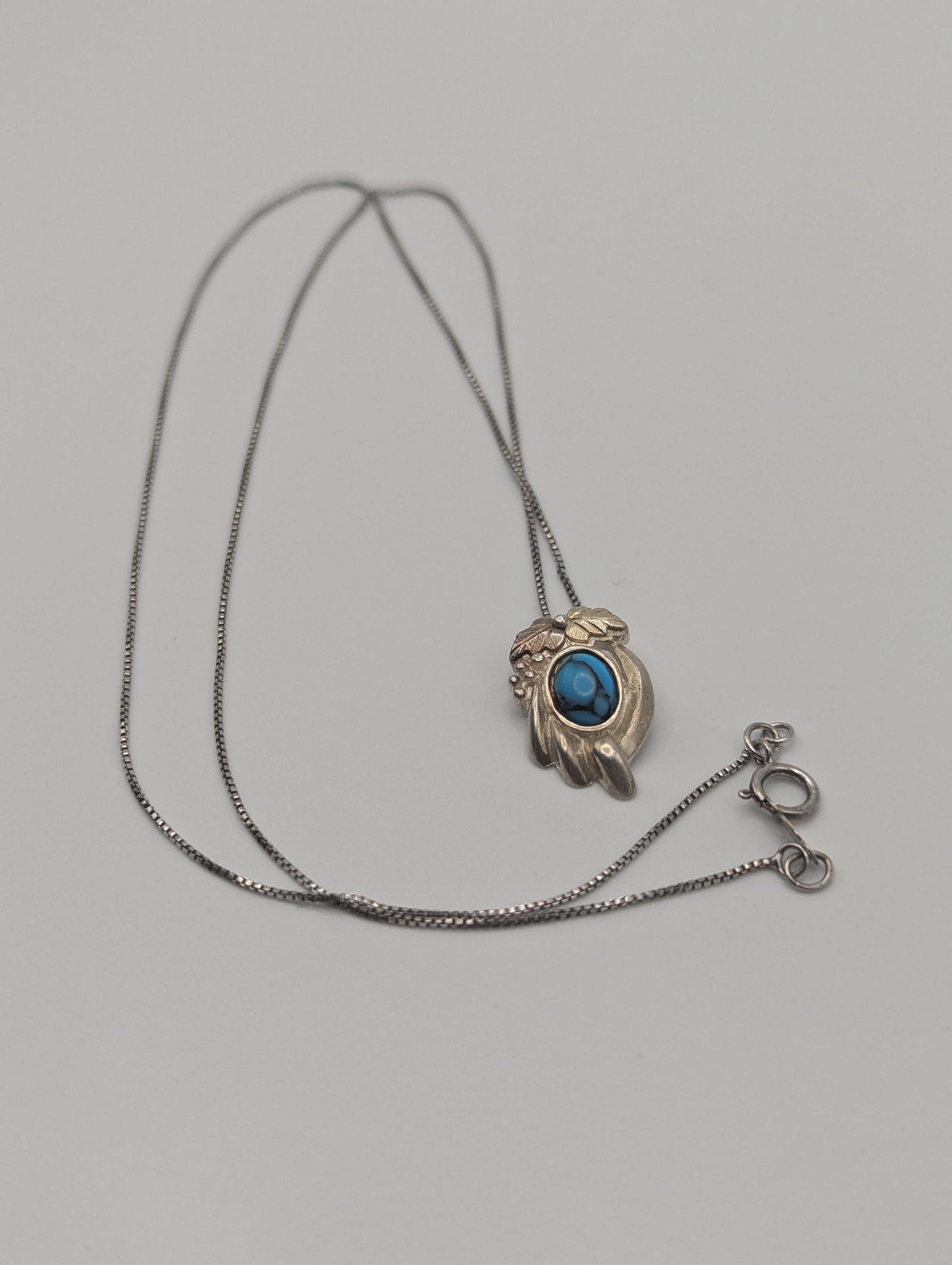 10k 12k Black Hills Gold Sterling Silver Turquoise Pendant Necklace 18"