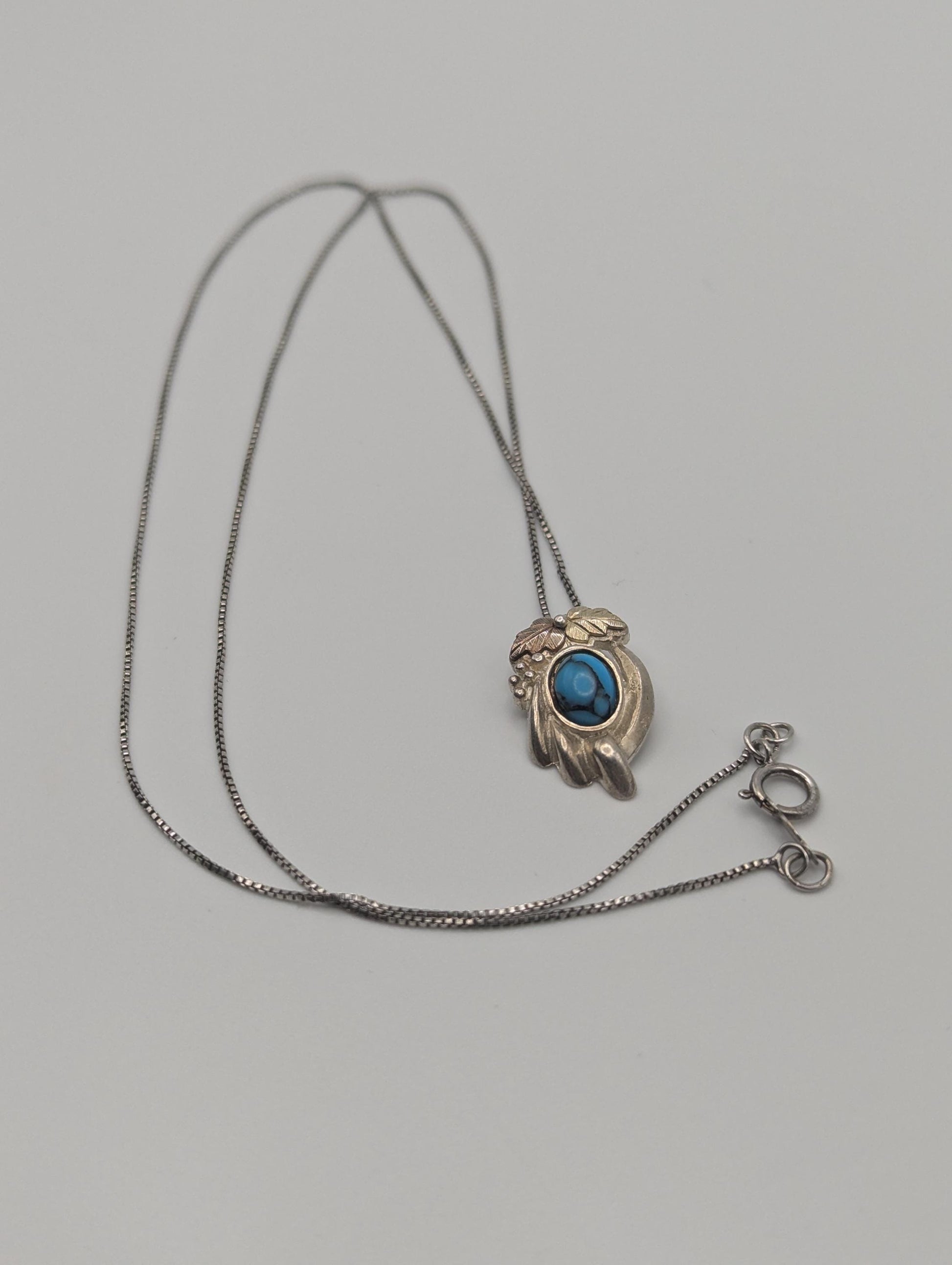 10k 12k Black Hills Gold Sterling Silver Turquoise Pendant Necklace 18"