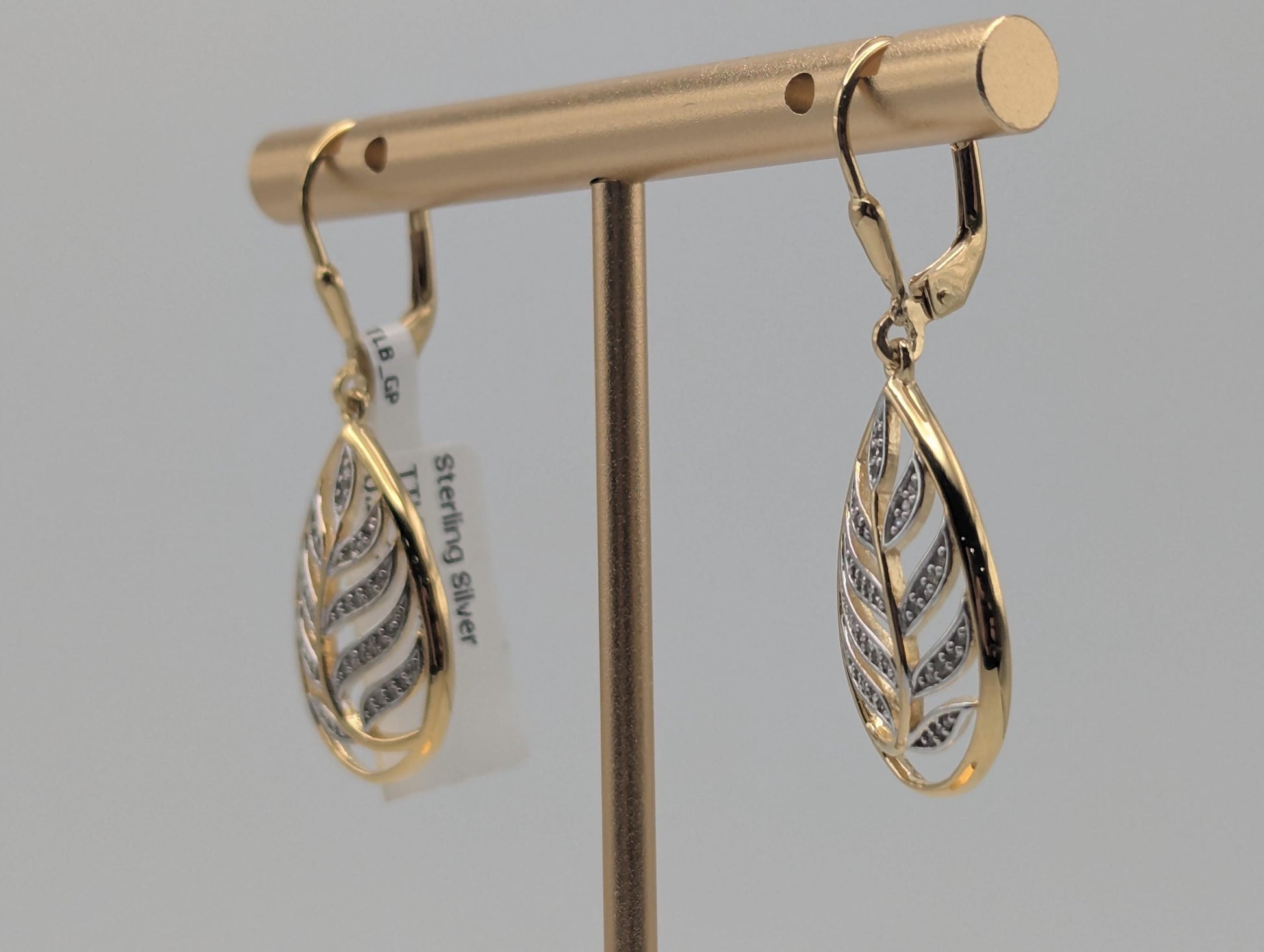 18K GF Sterling Silver Diamond Earrings Drop Earrings Tear-Shaped Dangle Earrings