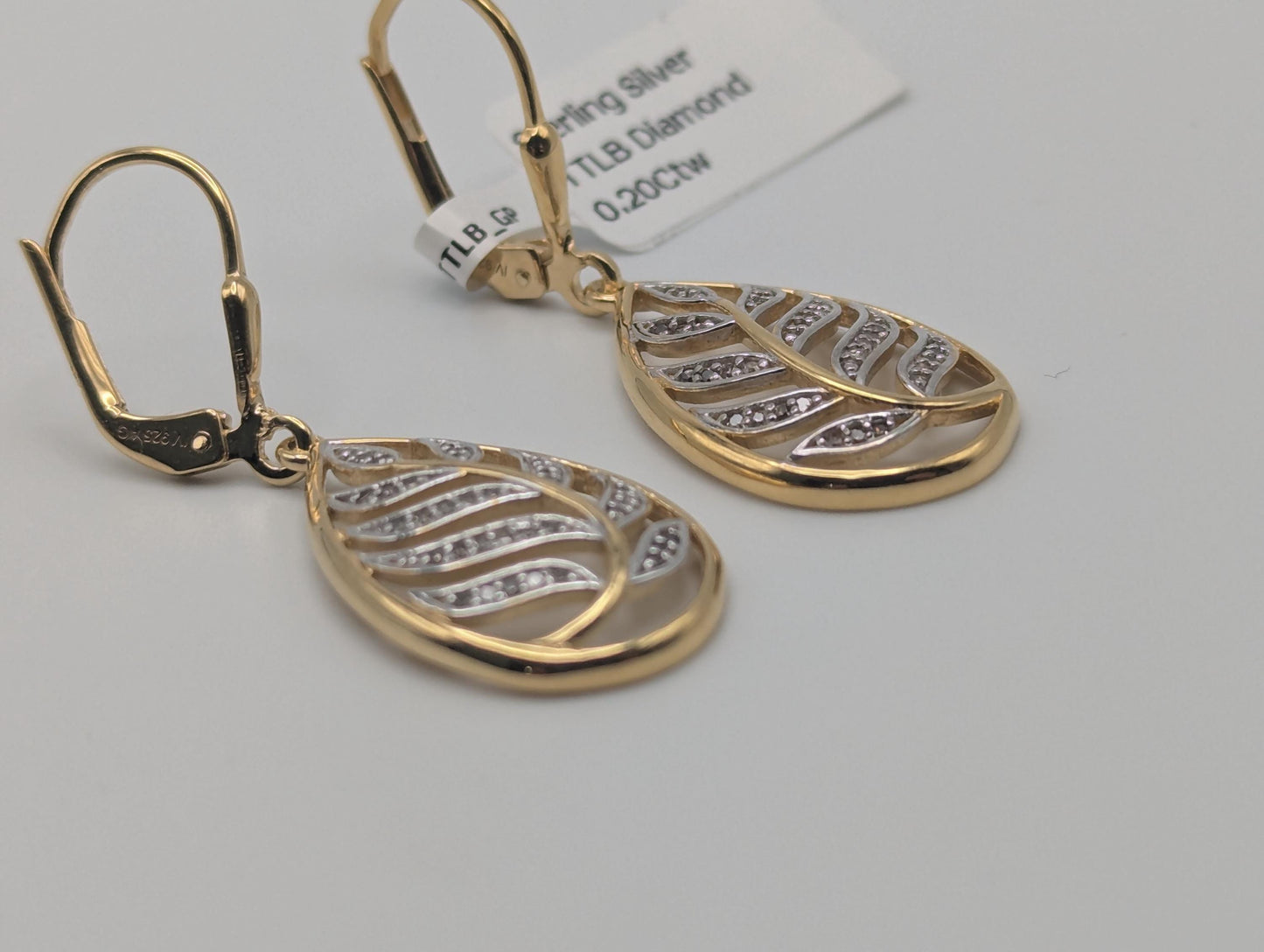 18K GF Sterling Silver Diamond Earrings Drop Earrings Tear-Shaped Dangle Earrings