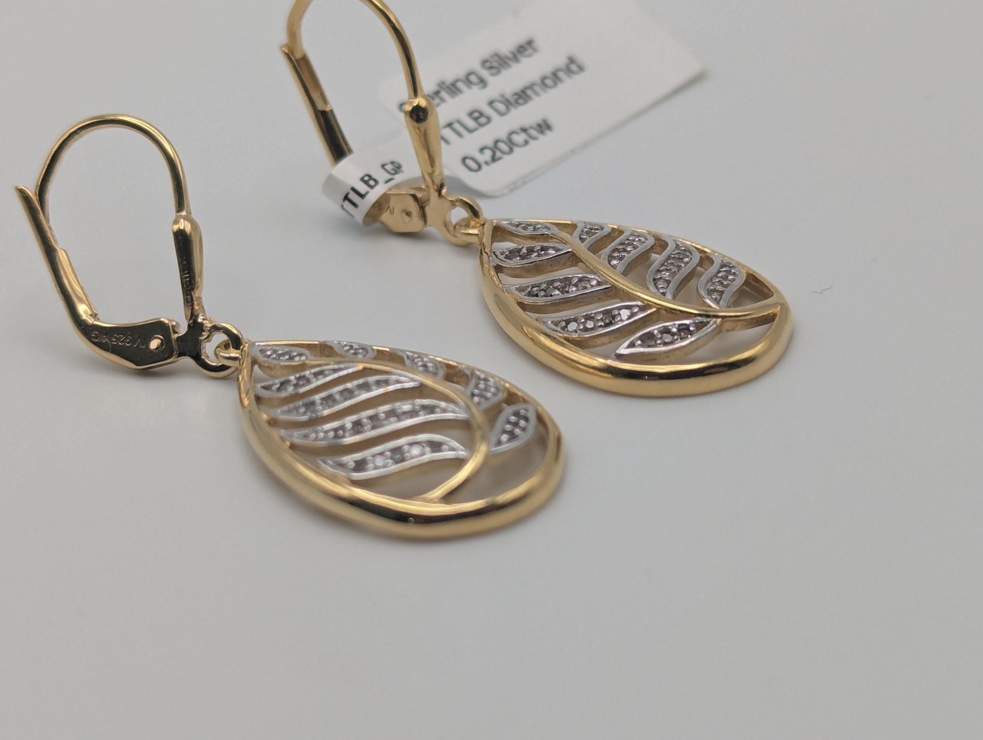 18K GF Sterling Silver Diamond Earrings Drop Earrings Tear-Shaped Dangle Earrings