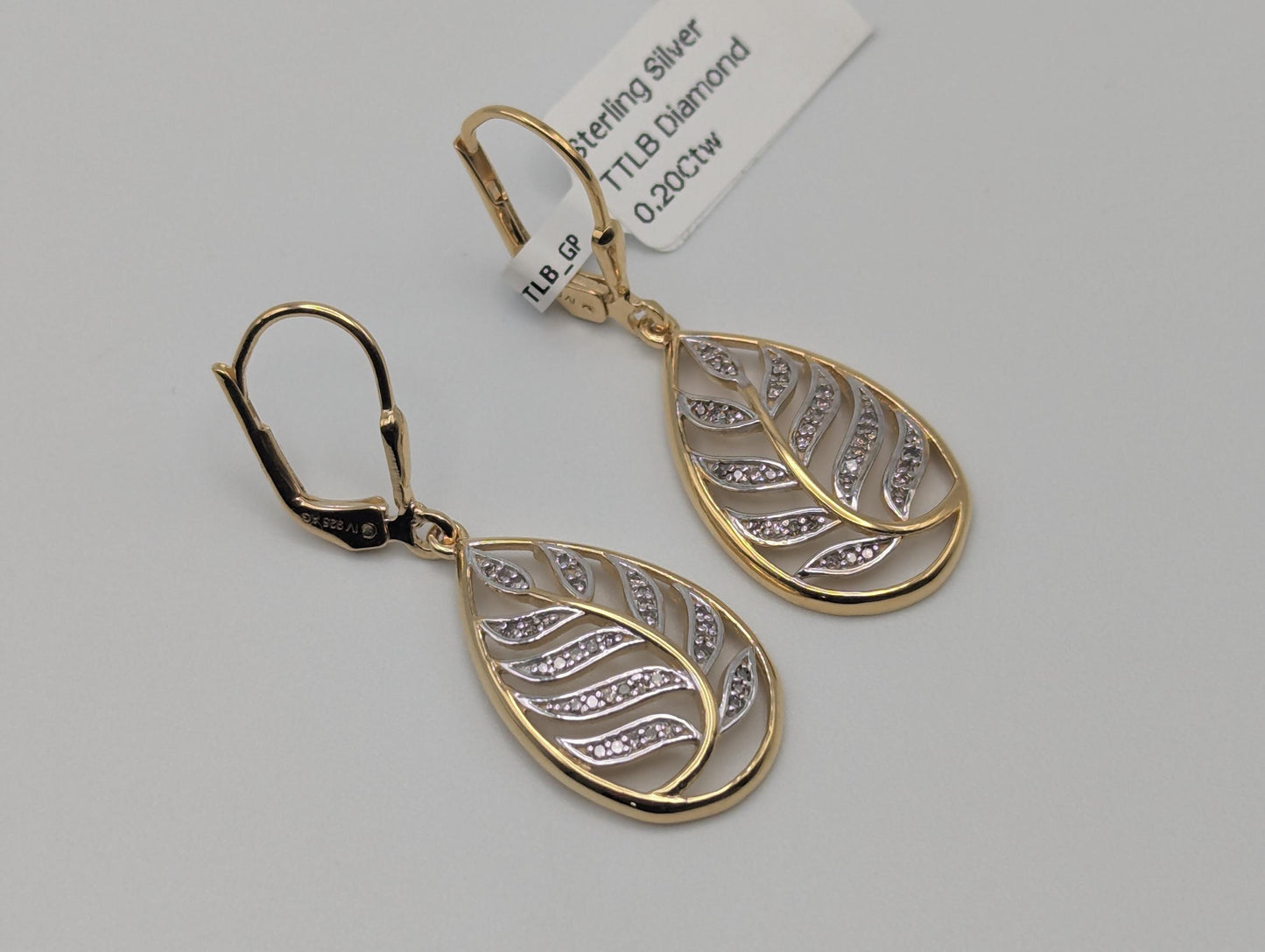 18K GF Sterling Silver Diamond Earrings Drop Earrings Tear-Shaped Dangle Earrings