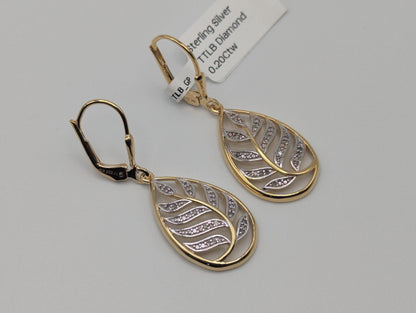 18K GF Sterling Silver Diamond Earrings Drop Earrings Tear-Shaped Dangle Earrings